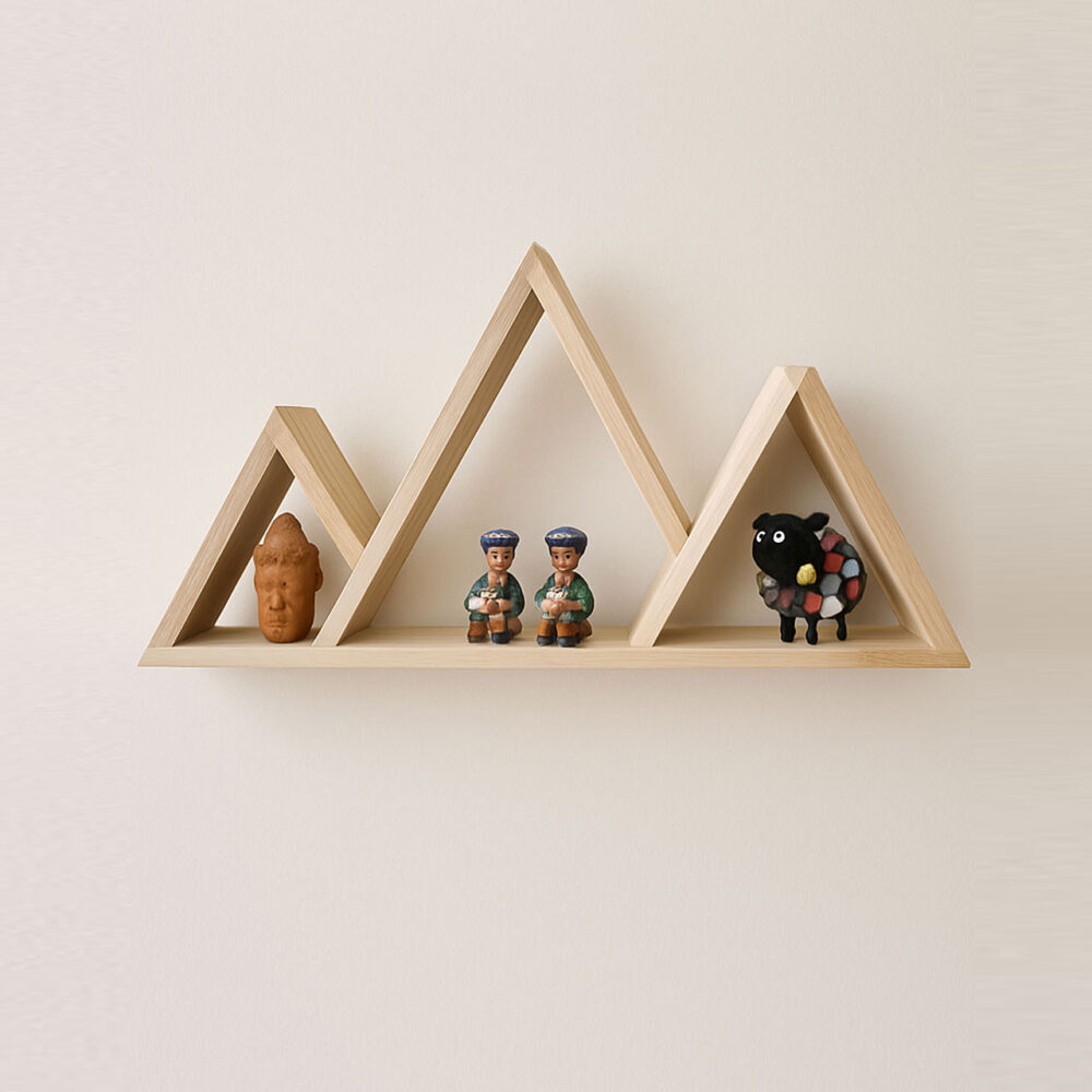 Mountain Floating Wall Shelf | Premium Pine Wood Shelving | Rustic Triangle Design for Home, Cabin, Bedroom, Nursery & Living Room Décor