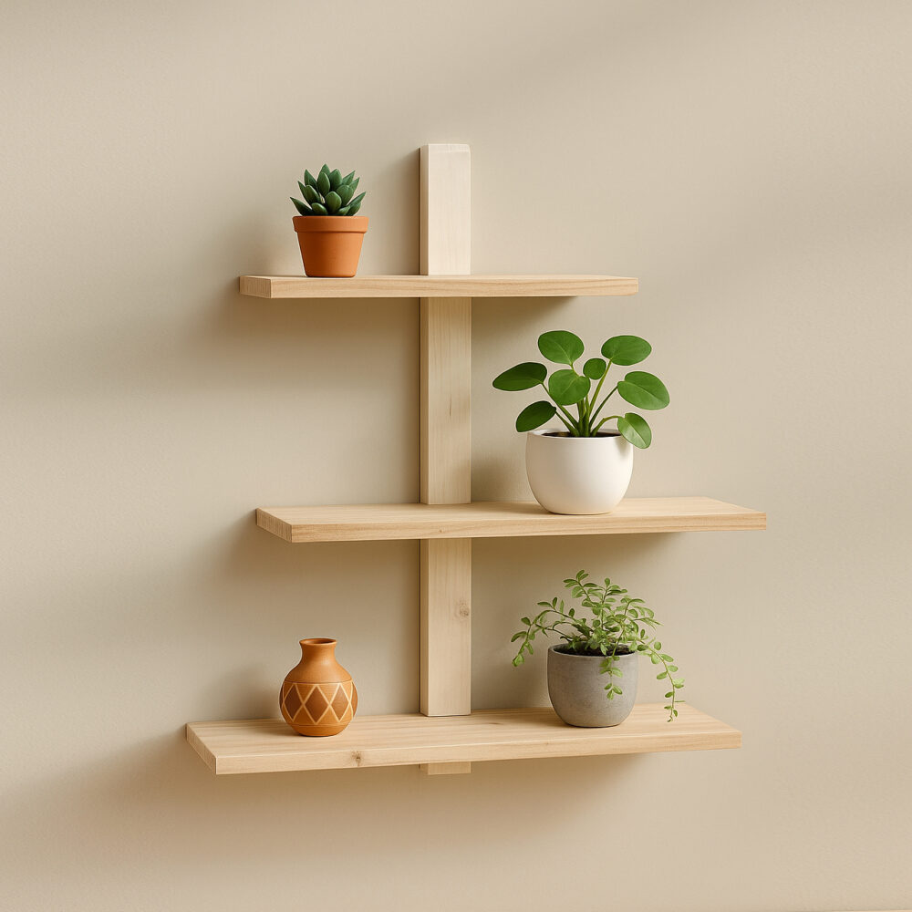 Adjustable & Detachable Pinewood Wall Shelf – Modern DIY Shelf - Image 2