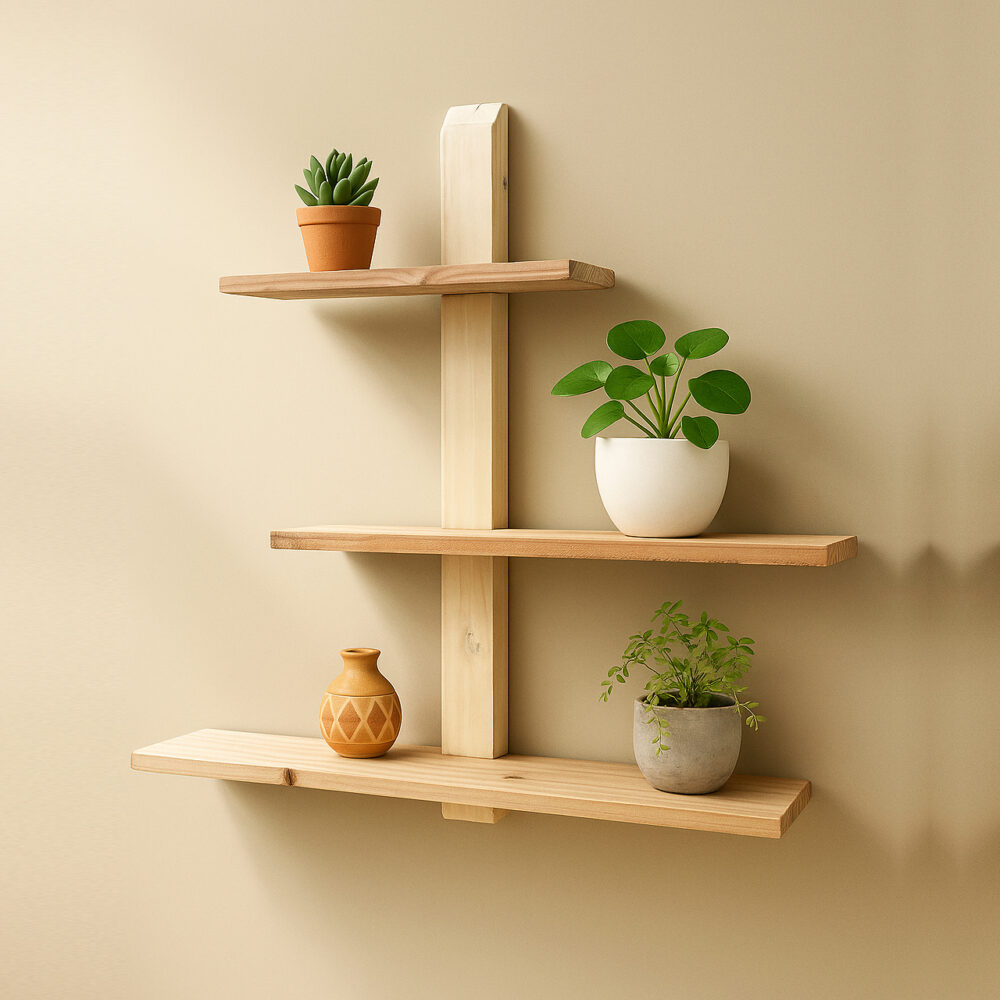 Adjustable & Detachable Pinewood Wall Shelf – Modern DIY Shelf - Image 3