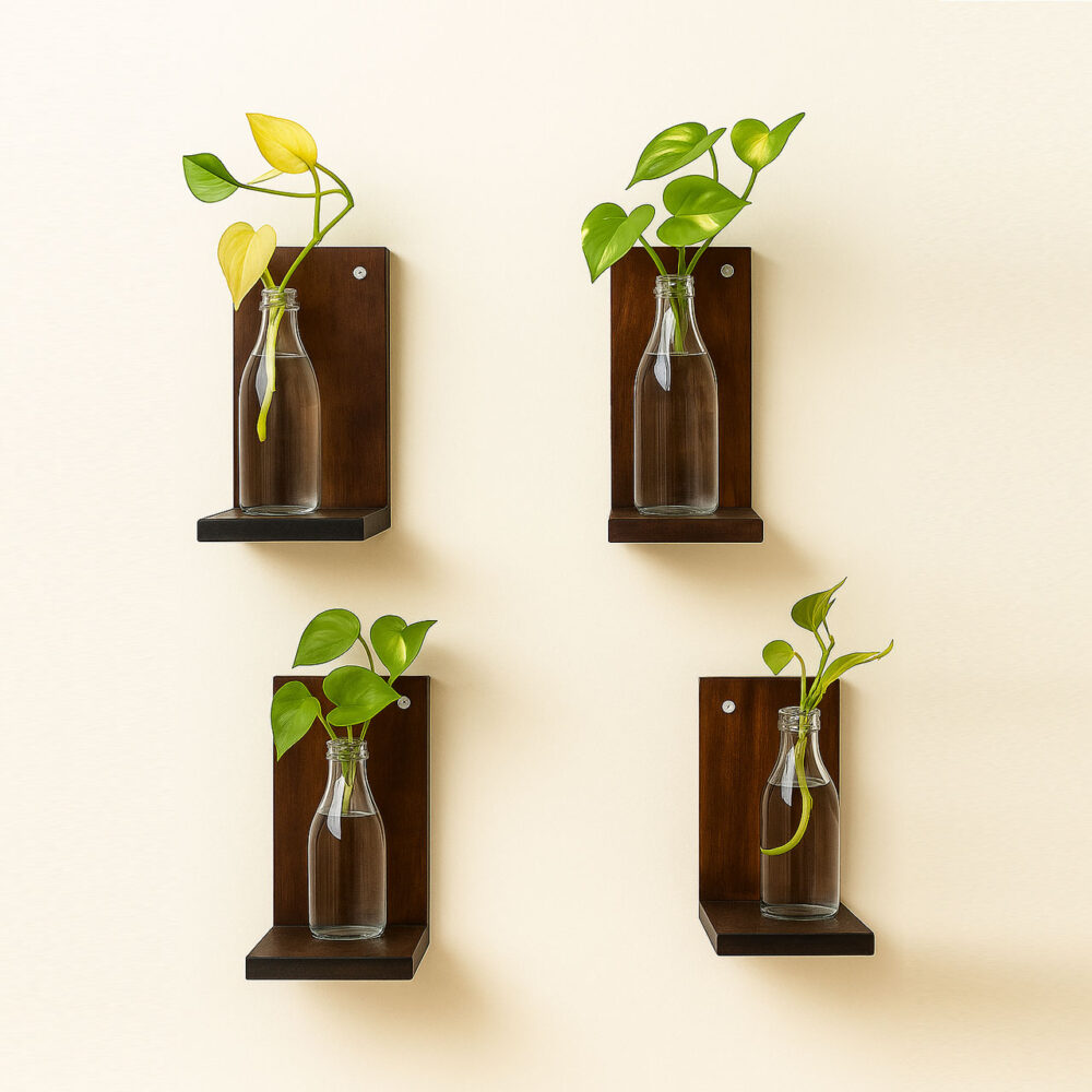 Rennover Small Wall Shelves for Plants, Mini Wall Shelves Set of 4 Hanging Plants Wooden Decor Indoor for Living Room Bedroom Bathroom Kitchen Office Decoration - Image 4