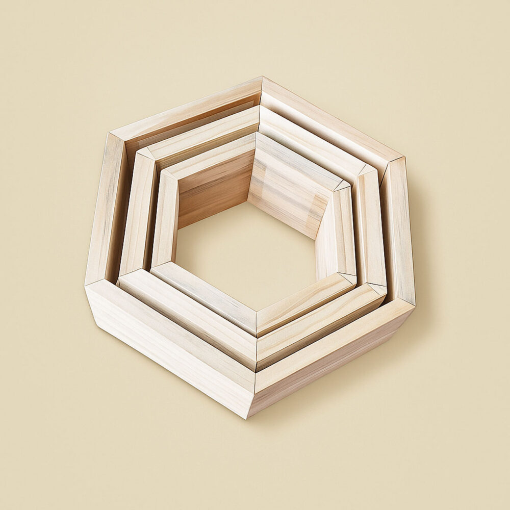 Hexagon Pinewood Wall Shelves (3-Pack) – Natural Color Floating Shelves for Bedroom & Kitchen | Rennover - Image 4