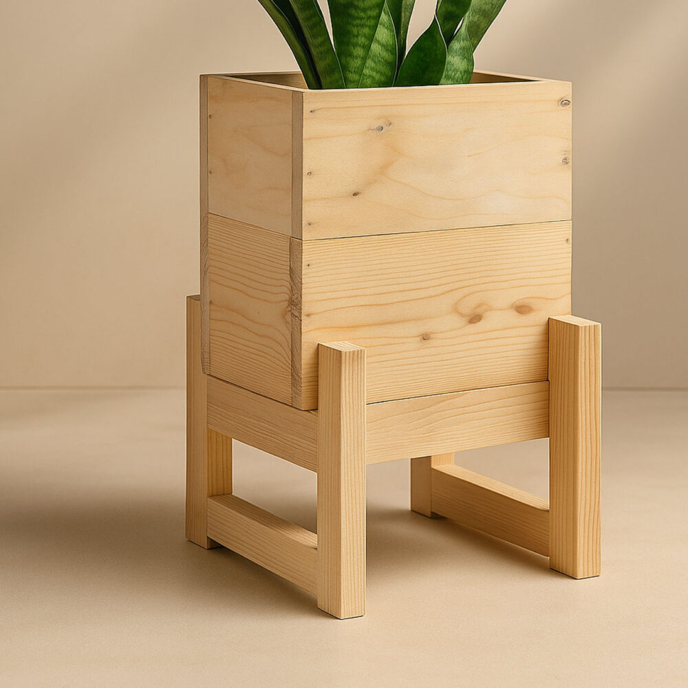 Handcrafted Pinewood Planter with Stand – Solid Wood, Water-Resistant & Stylish for Home & Office - Image 4