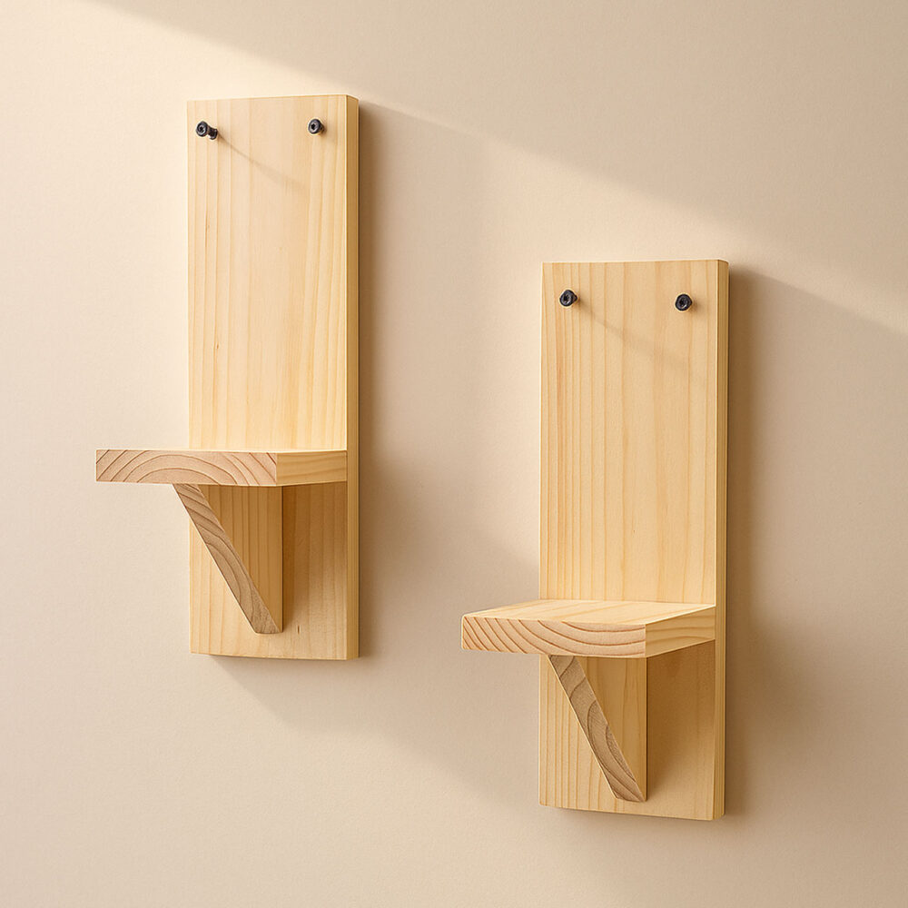 Small Wooden Wall Shelves for Plants – Set of 2 | Mini Floating Wall Shelf | 1-Tier Each | Wall Mounted Decorative Rack | Beige | Ideal for Succulents, Candles, Home Décor - Image 2