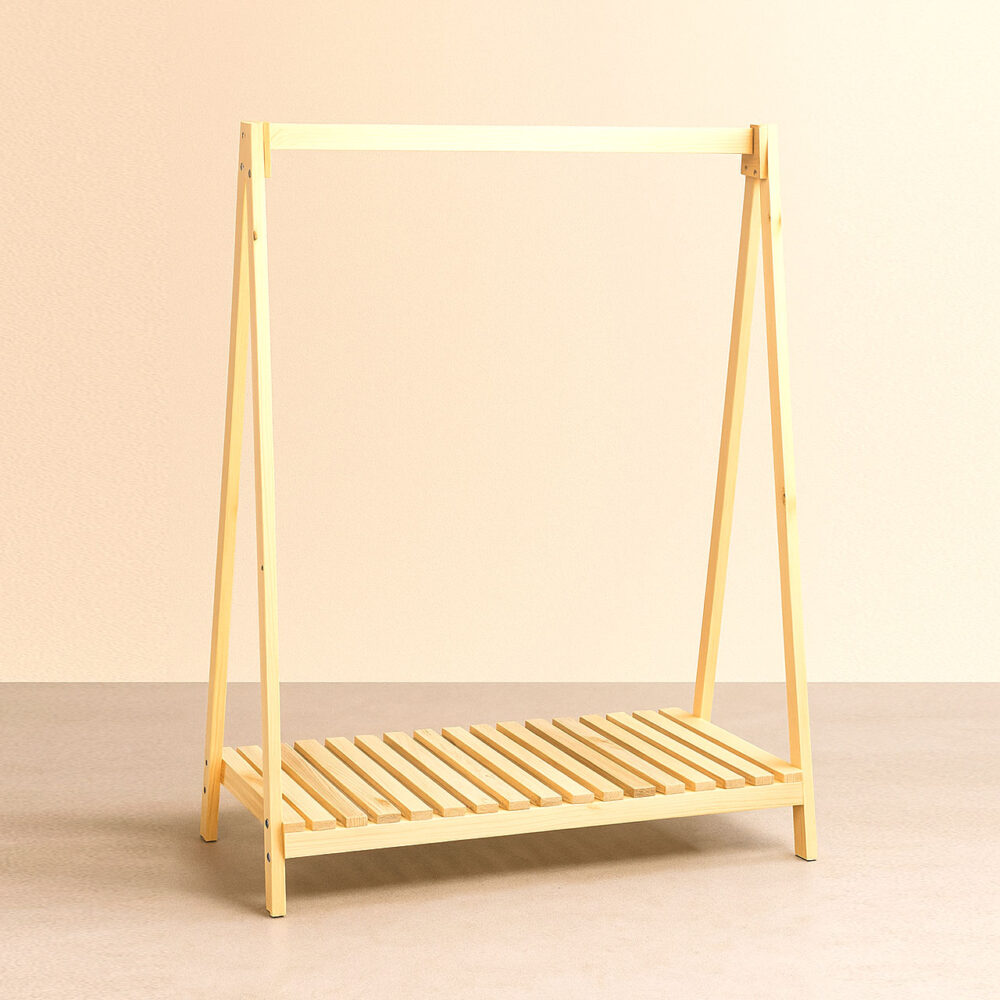 Open Closet Style Wooden Rack – Portable Clothing Display Stand with Storage Slab | Rennover