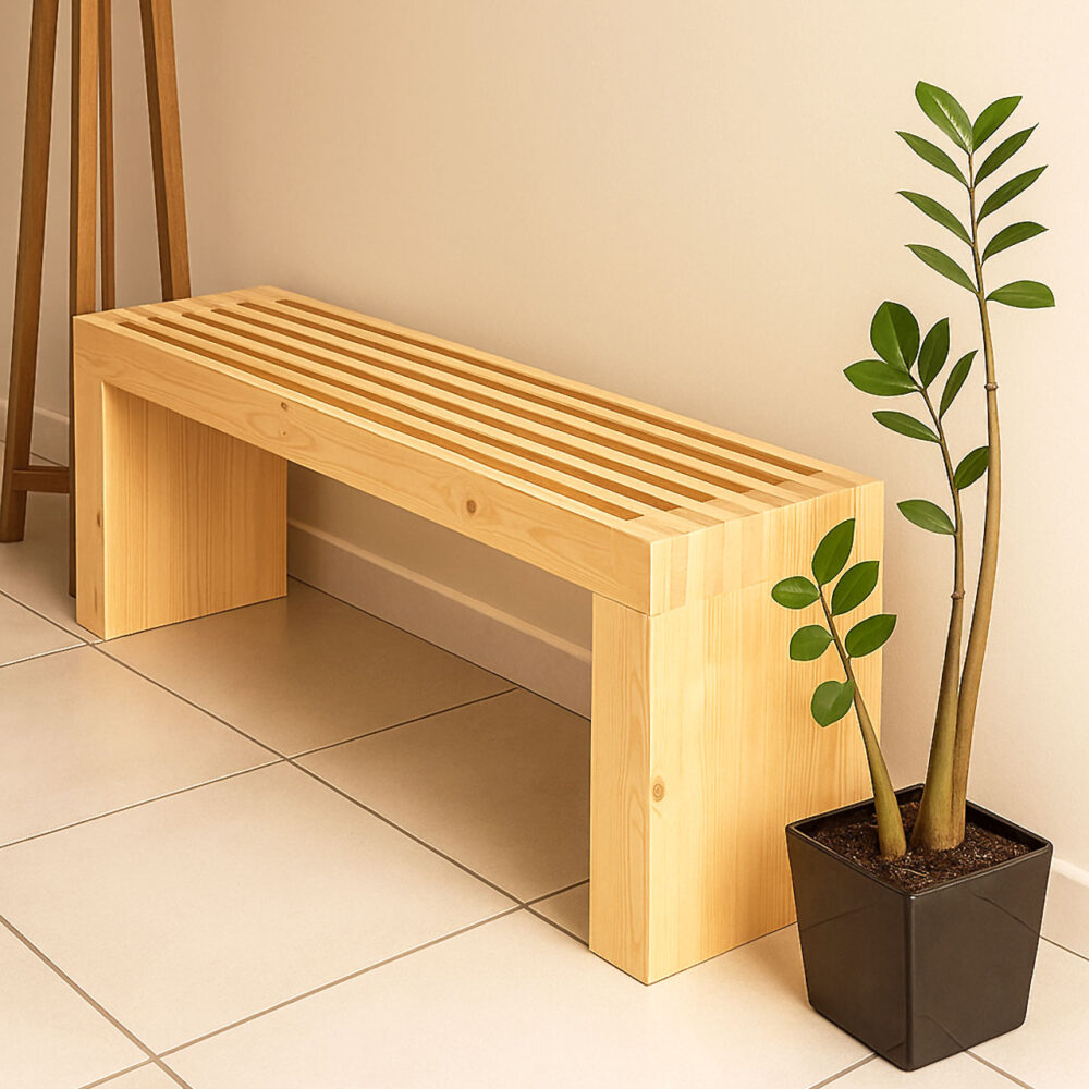 Large Wooden Slatted Bench – Solid Pine 2-Seater with Cedar Finish for Outdoor & Indoor Use