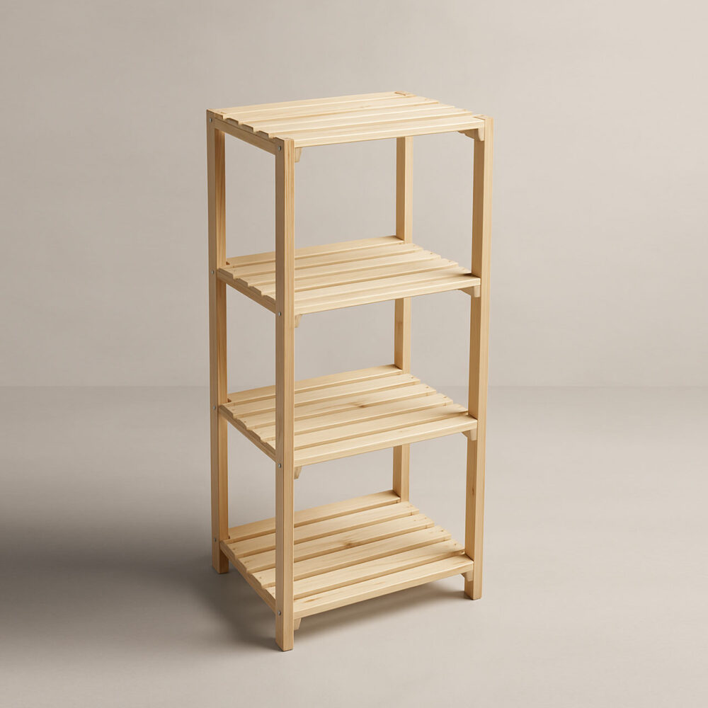 Solid Pinewood 4-Tier Shelf – Square Display Rack for Plants, Books & More