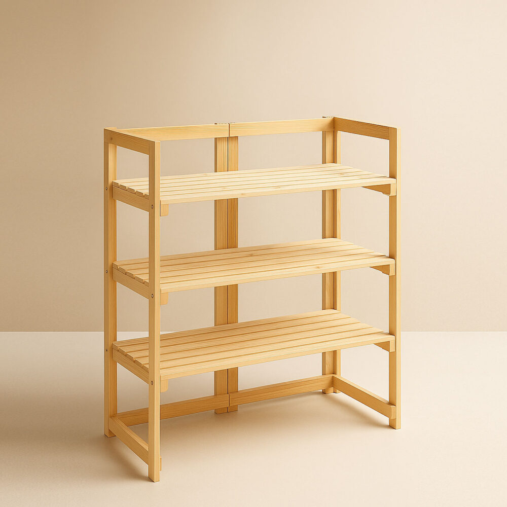 Mega Flip Foldable Wooden Display Shelf – 3-Tier Portable Rack for Craft Fairs & Exhibitions - Image 2