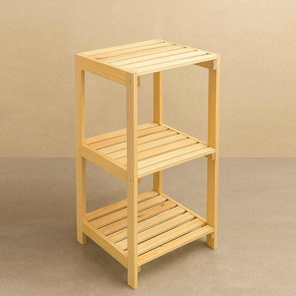 3-Tier Wooden Storage Shelf – Solid Pine Square Rack for Plants, Books & More - Image 2