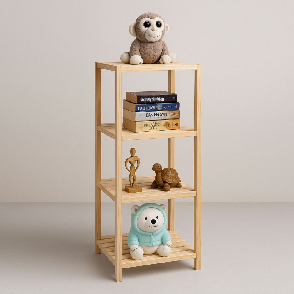 Solid Pinewood 4-Tier Shelf – Square Display Rack for Plants, Books & More - Image 2
