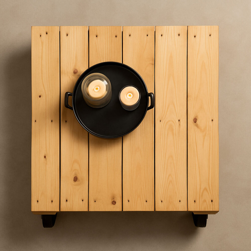 Handcrafted Wooden Coffee Table on Wheels – Pinewood 2-Tier Shelf for Living Room - Image 2
