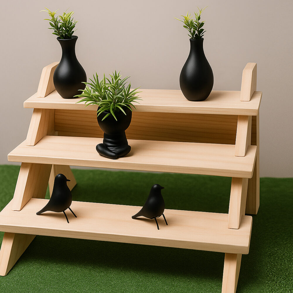 Collapsible Wooden Staircase Display Stand – 3-Tier Customizable Organizer for Craft Fairs & Artisan Markets - Image 3