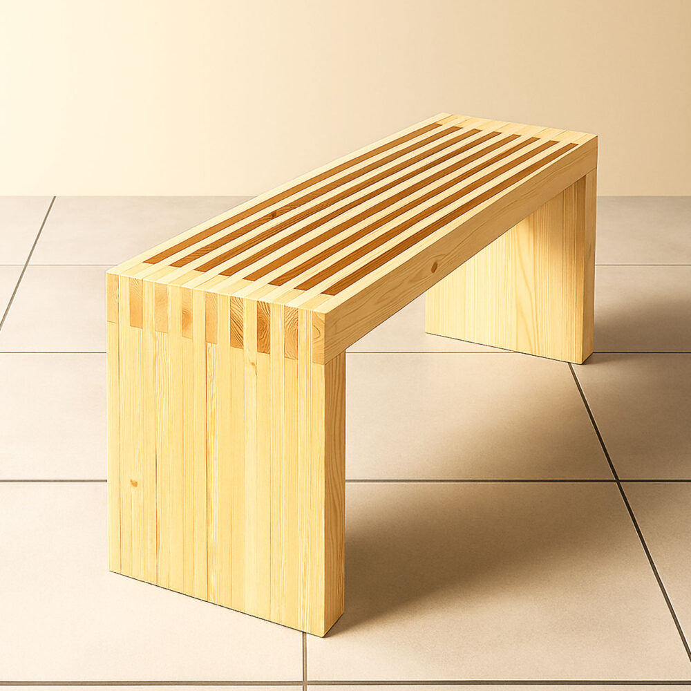 Large Wooden Slatted Bench – Solid Pine 2-Seater with Cedar Finish for Outdoor & Indoor Use - Image 2