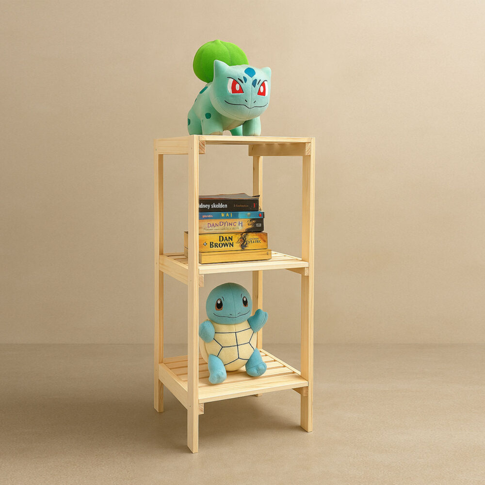 3-Tier Wooden Storage Shelf – Solid Pine Square Rack for Plants, Books & More - Image 3