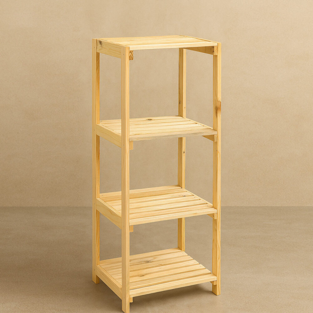 Solid Pinewood 4-Tier Shelf – Square Display Rack for Plants, Books & More - Image 3