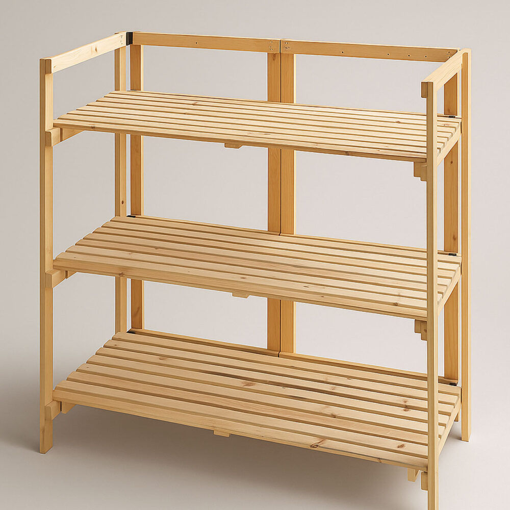 Mega Flip Foldable Wooden Display Shelf – 3-Tier Portable Rack for Craft Fairs & Exhibitions - Image 4