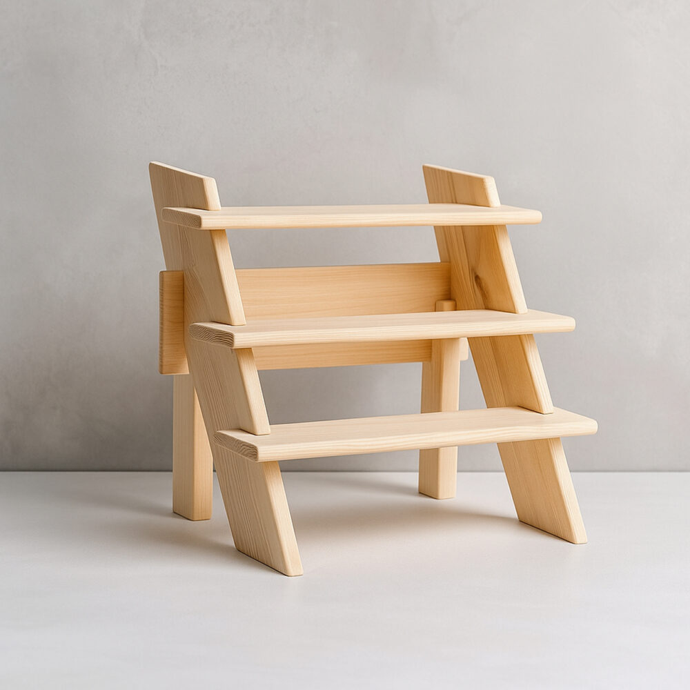 Collapsible Wooden Staircase Display Stand – 3-Tier Customizable Organizer for Craft Fairs & Artisan Markets