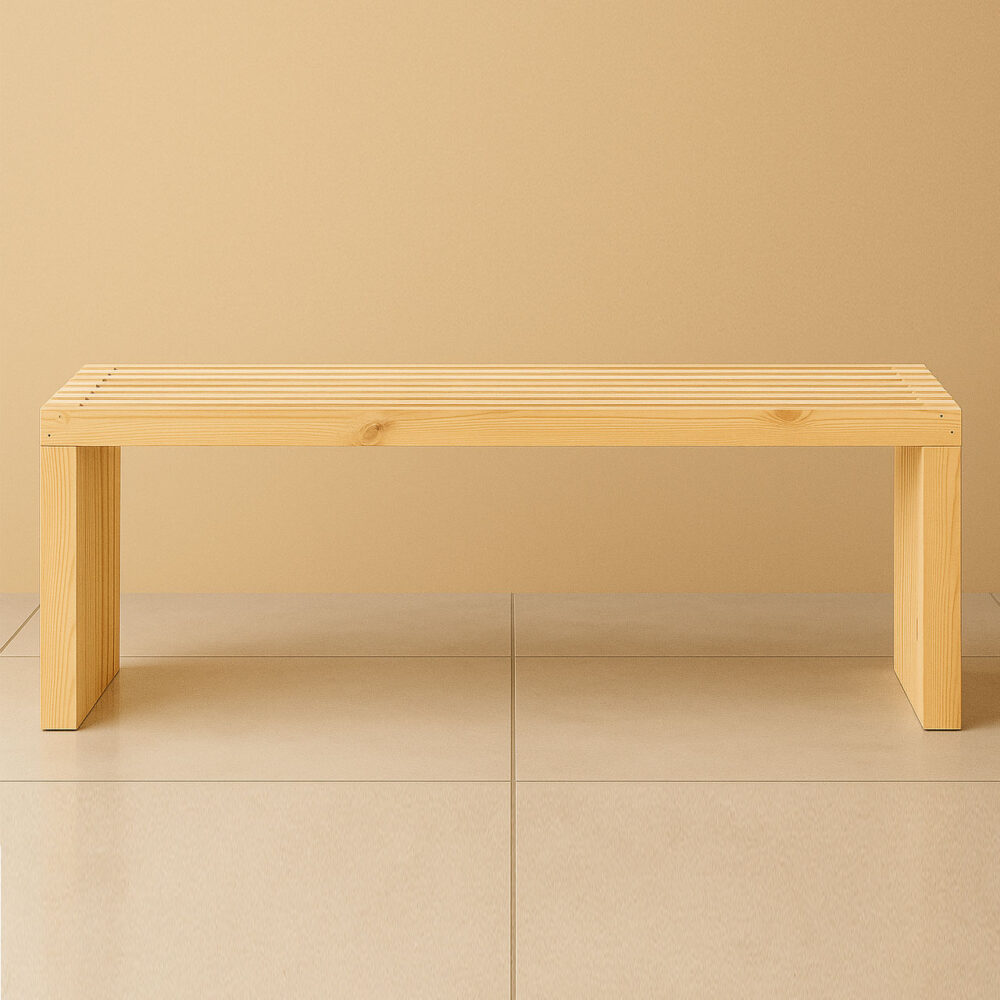 Outdoor/Indoor Wood Bench with 2 Stools – Large 4-Seater Pine Bench Set in Natural Cedar Finish - Image 4