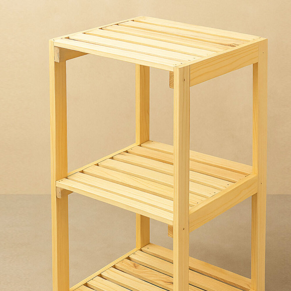 3-Tier Wooden Storage Shelf – Solid Pine Square Rack for Plants, Books & More - Image 4