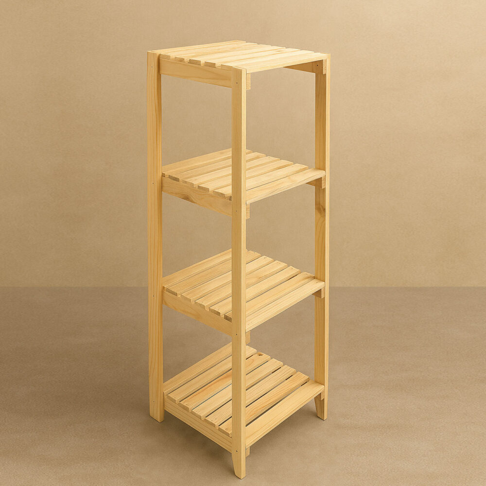 Solid Pinewood 4-Tier Shelf – Square Display Rack for Plants, Books & More - Image 4