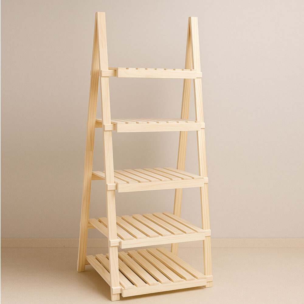 Wooden Display Shelf for Store & Exhibition – Foldable Prism 5-Layer A-Frame Rack