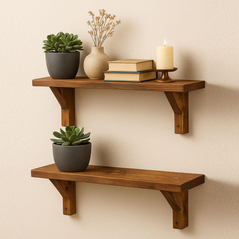 Wall-Mounted Wooden Shelf with Brackets – 80cm Rustic Organizer Rack - Image 4