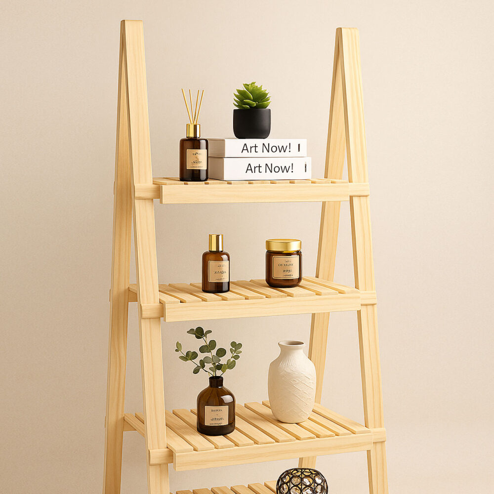 Wooden Display Shelf for Store & Exhibition – Foldable Prism 5-Layer A-Frame Rack - Image 4