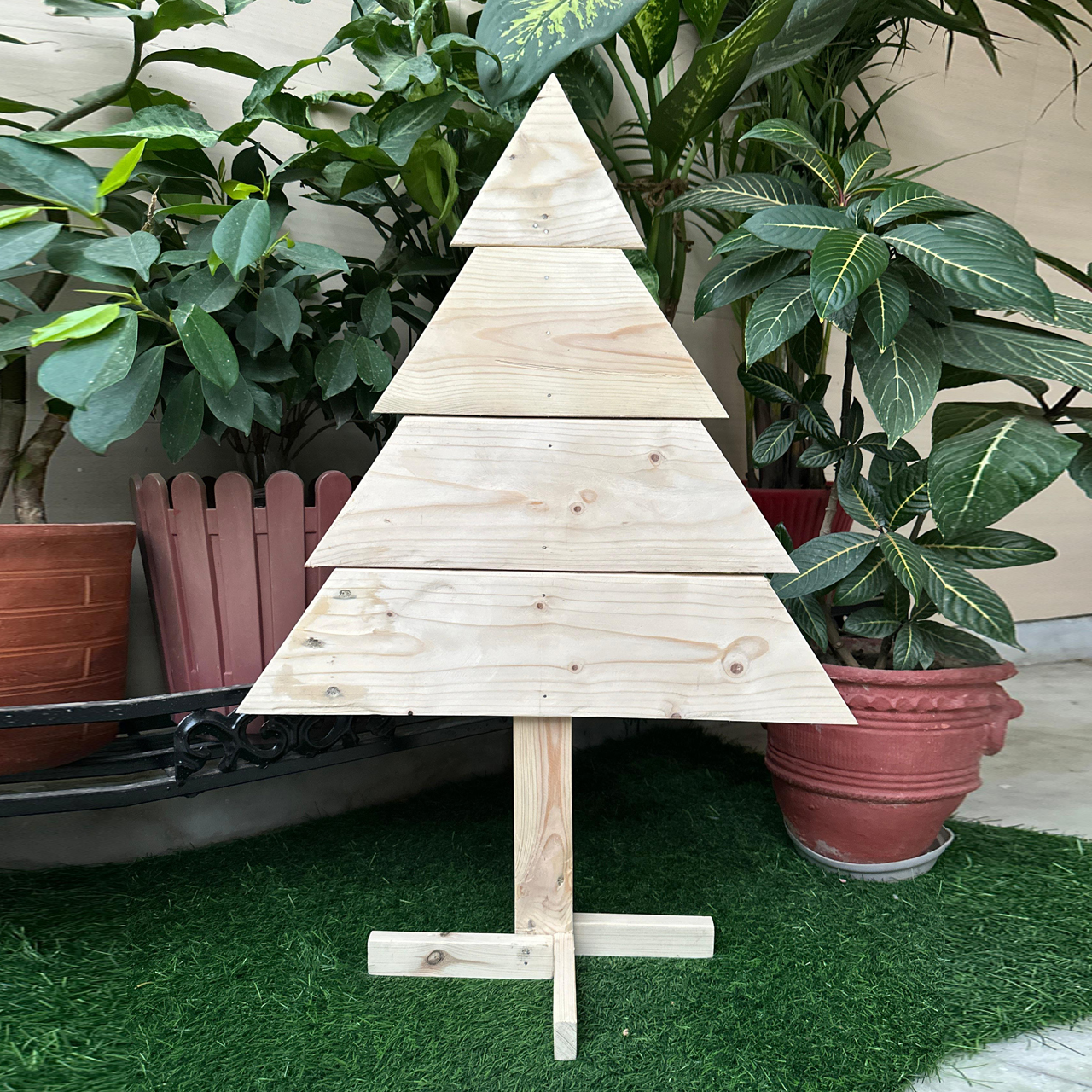 Stand-Alone Pinewood Christmas Tree (4 Tier) – Outdoor/Indoor Festive Decor